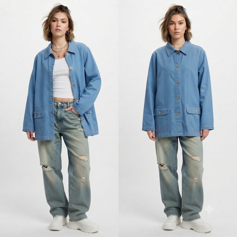 Denim & Co Jacket Womens 2X Blue Textured Chore Jacket Button Utility Shacket